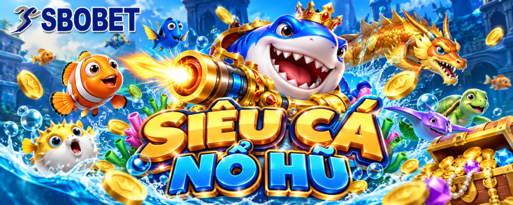 Siêu Cá Nổ Hũ với đại dương, đàn cá, boss và hiệu ứng jackpot